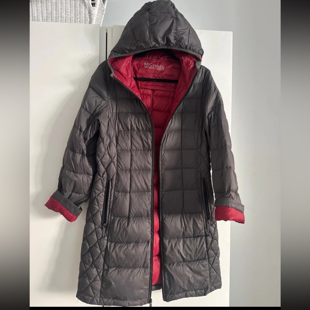 Michael Kors Women's Packable Down Puffer Coat in Gray and Red